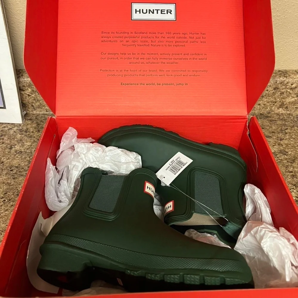 New Hunter Ladies' Ankle Rain Boot Original Chelsea Waterproof Green Bootie